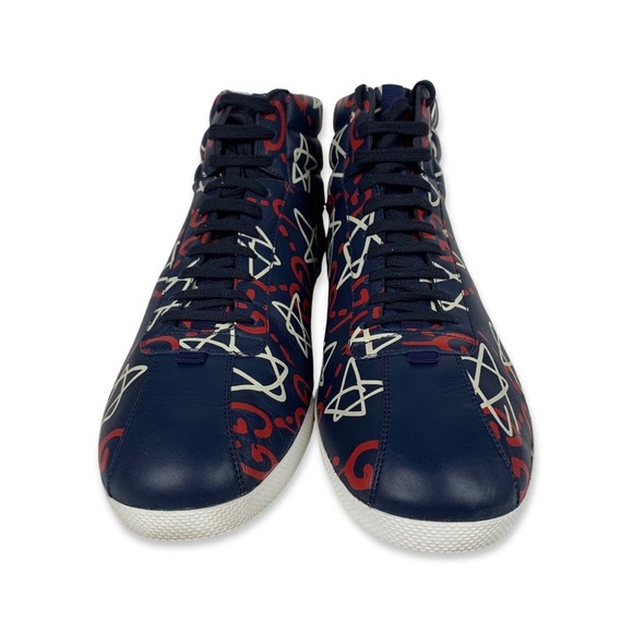 Gucci Ghost Red White and Navy High Top Leather Sneakers - Picture 2 of 16
